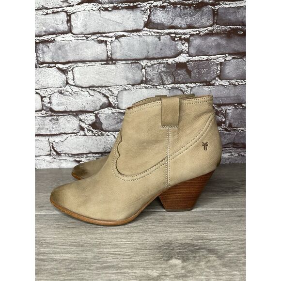 Frye Ash Taupe Leather Pointed Toe Western Heel Booties Women’s Sz 10M US/41EU - Picture 1 of 16